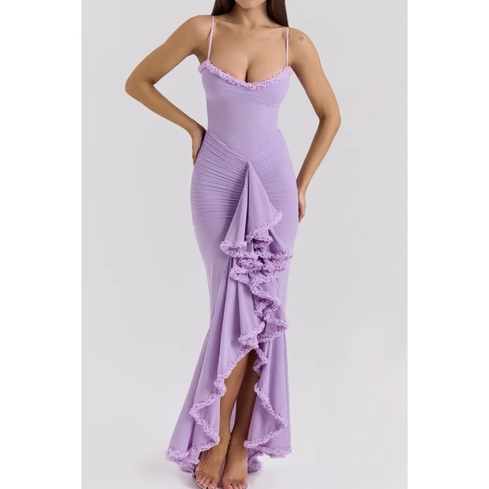 House of CB Gabbi Ruffle Mesh Elegant Lavender Gown